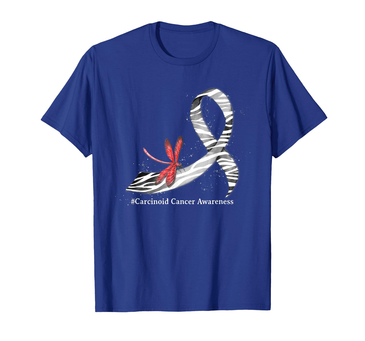 Hippie Dragonfly Zebra Ribbon Carcinoid Cancer Awareness T-Shirt