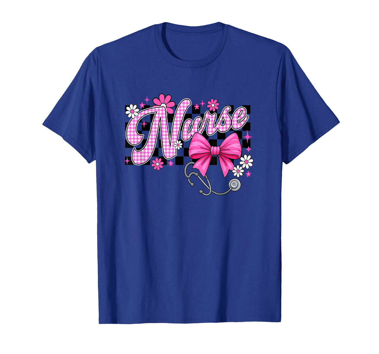 Nurse Pink Bow Stethoscope Floral Hearts T-Shirt
