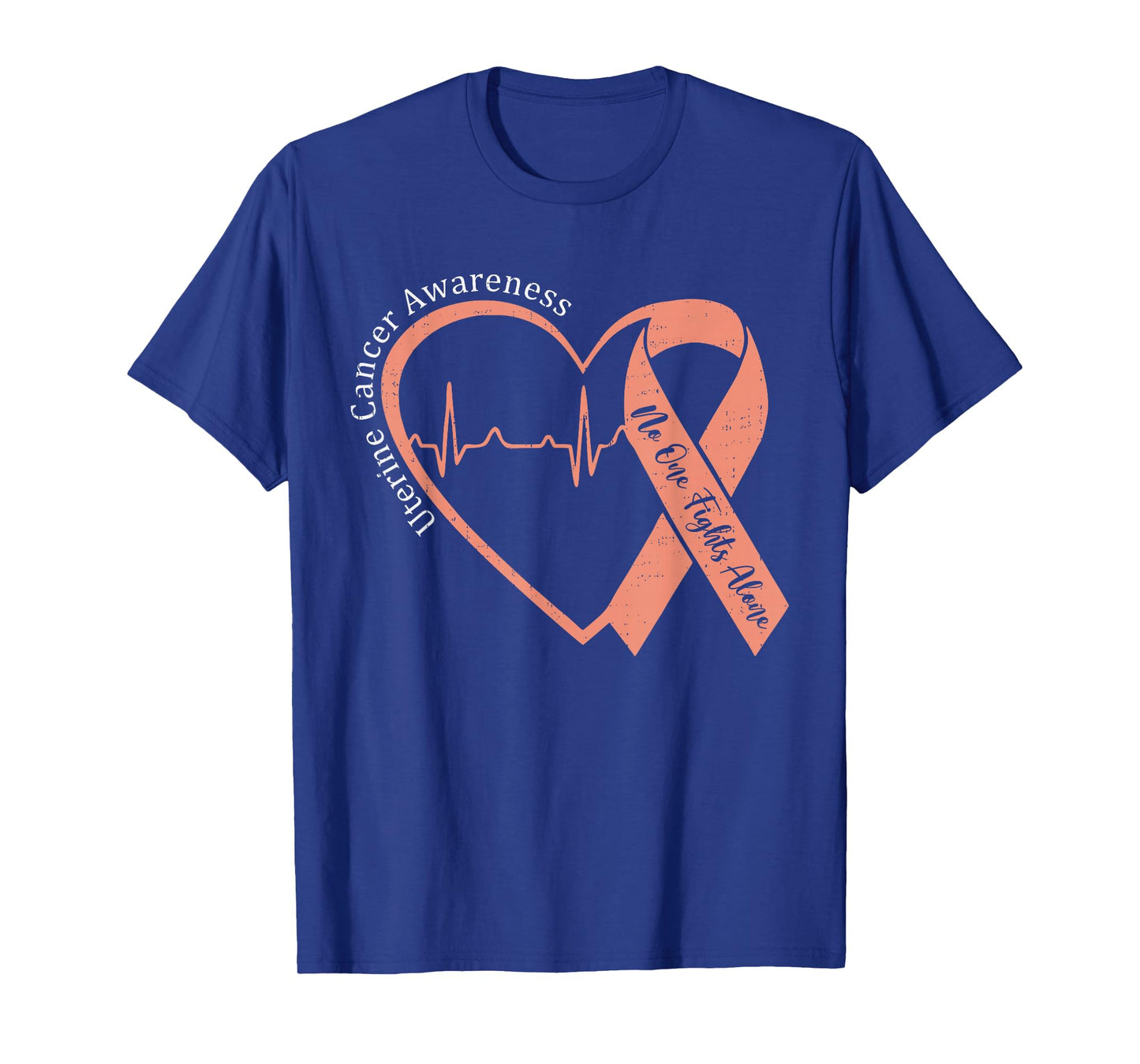 Uterine Cancer Awareness Heart Ribbon Peach Support T-Shirt