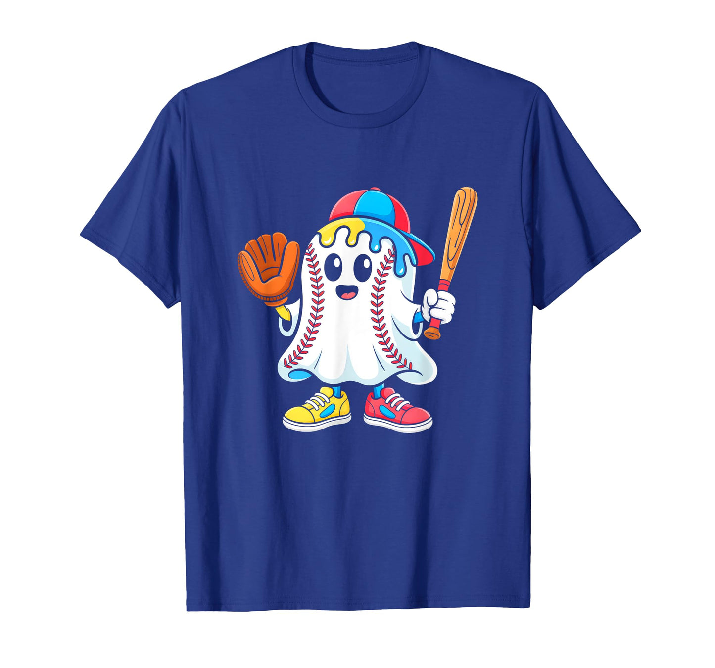 Ice Cream Drip Ghost Baseball Spots Baseball Drip Halloween T-Shirt