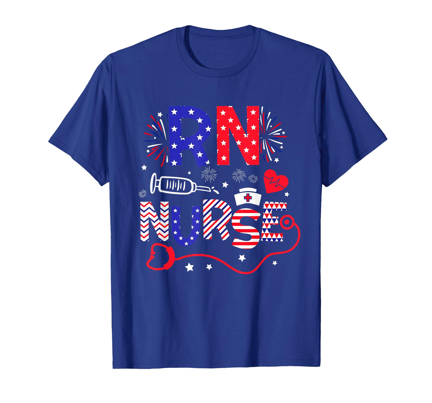 RN Nurse 4th Of July Patriotic American Flag Stethoscope T-Shirt