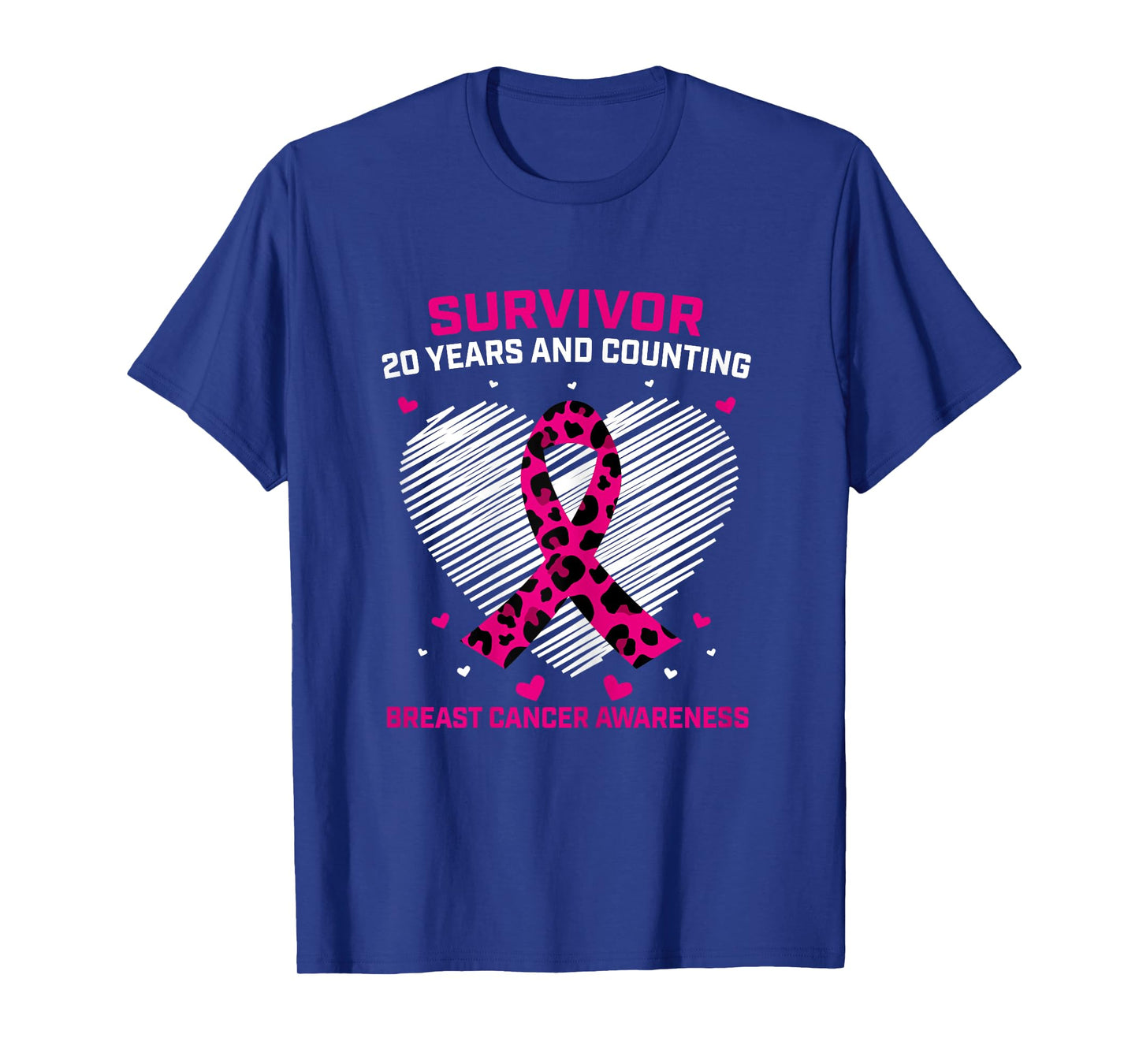 20 Year Survivor Pink Cheetah Print Breast Cancer Awareness T-Shirt