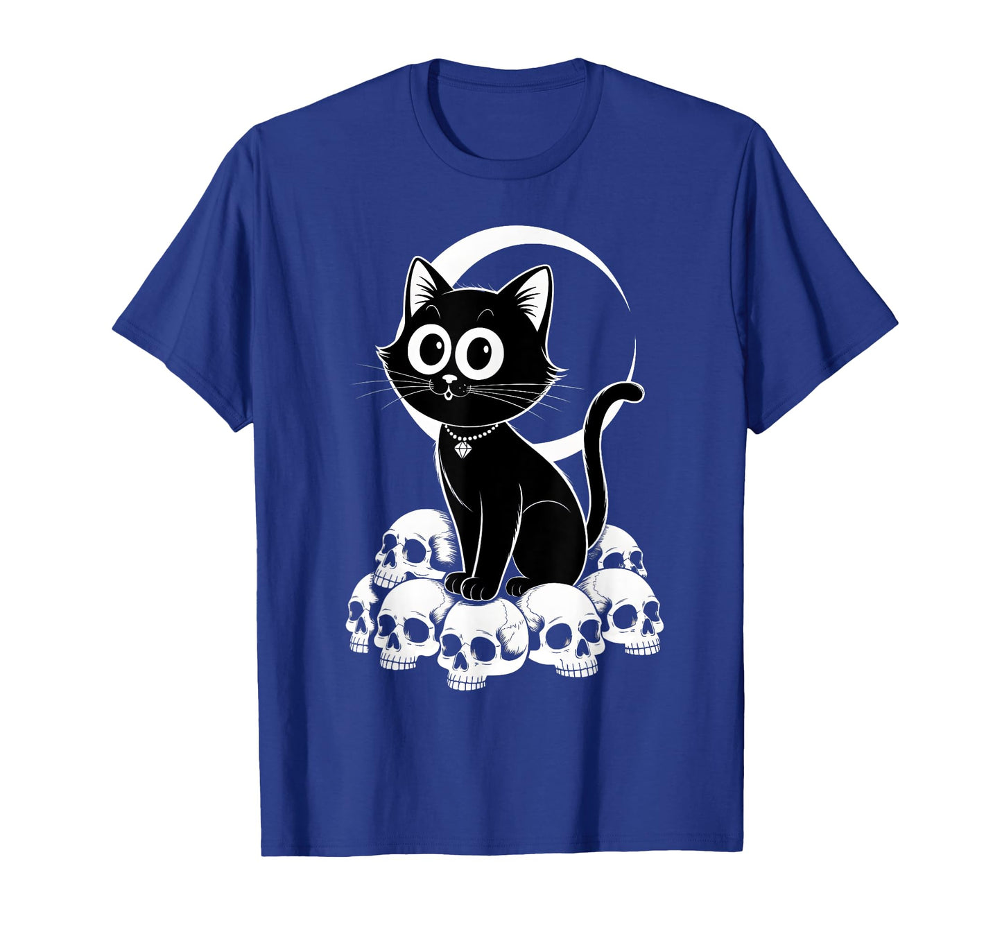Retro Black Cat Scary Moon Halloween Skull Costume Men Women T-Shirt