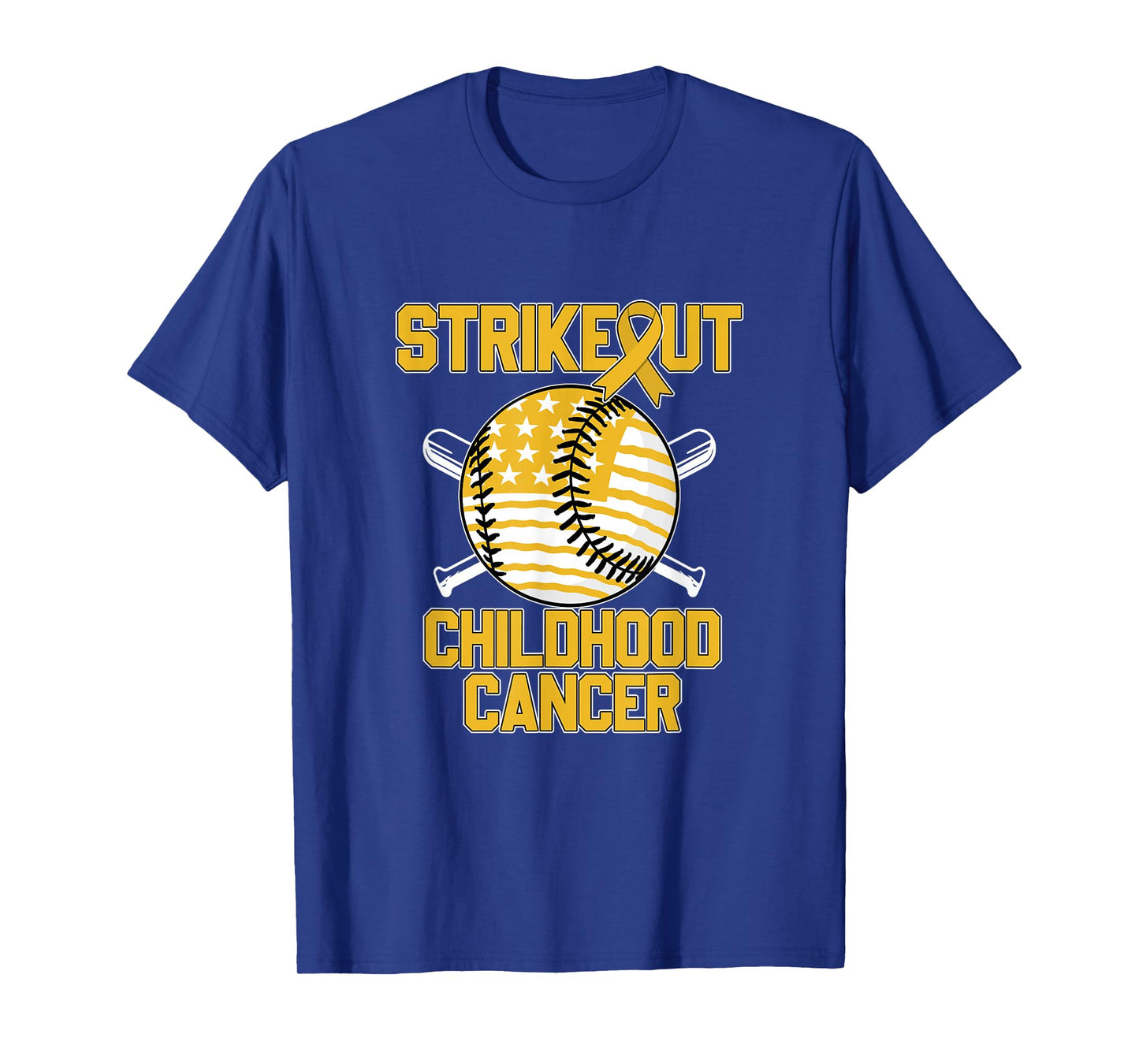 American Flag Strikeout Childhood Cancer Baseball T-Shirt