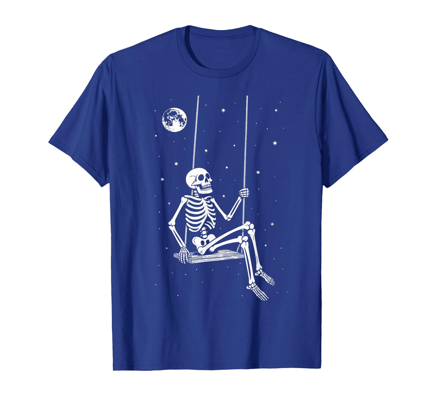 Spooky Skeleton Swing Moon Halloween Gothic Night Sky T-Shirt