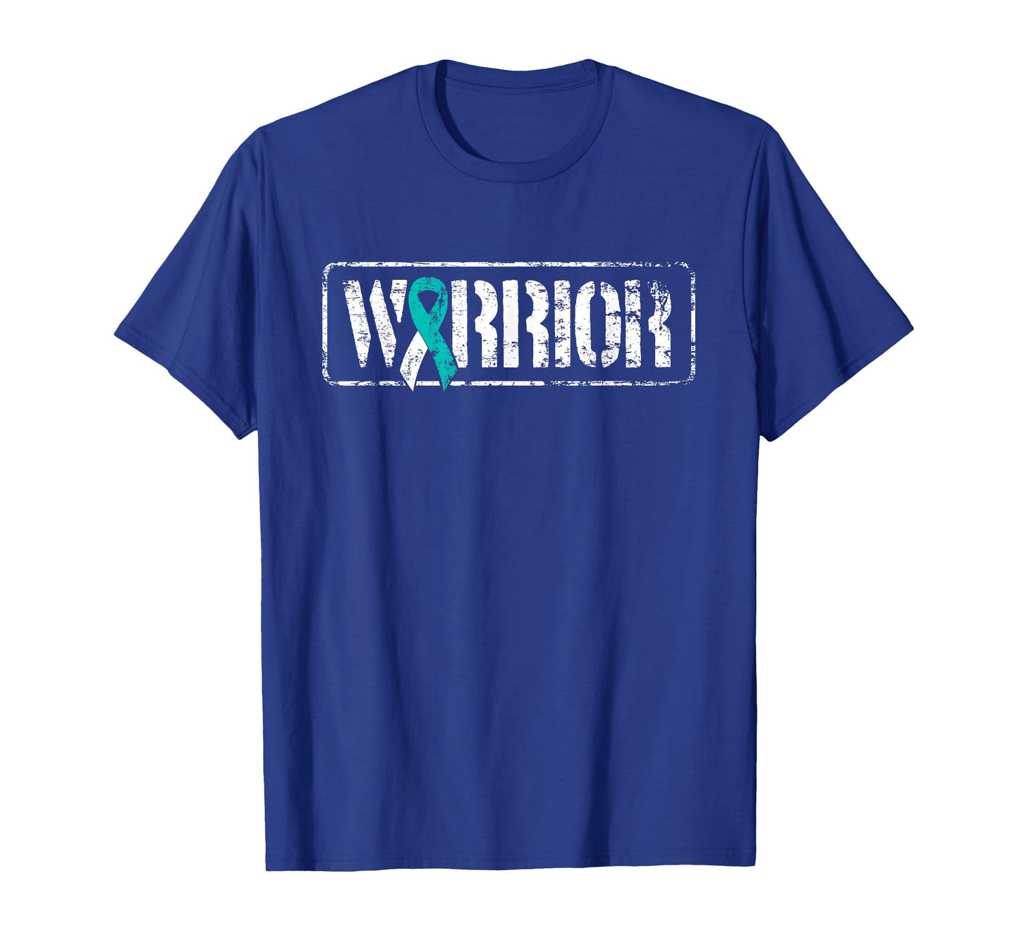 Cervical Cancer Warrior - Teal White Military-Style Ribbon T-Shirt