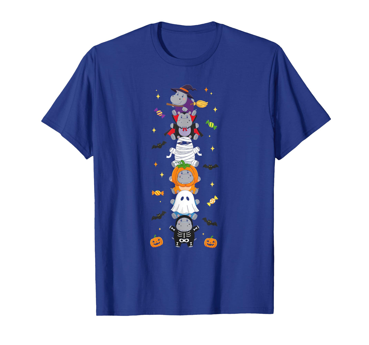 Funny Hippo Witch Vampire Ghost Halloween Kids Mens Womens T-Shirt