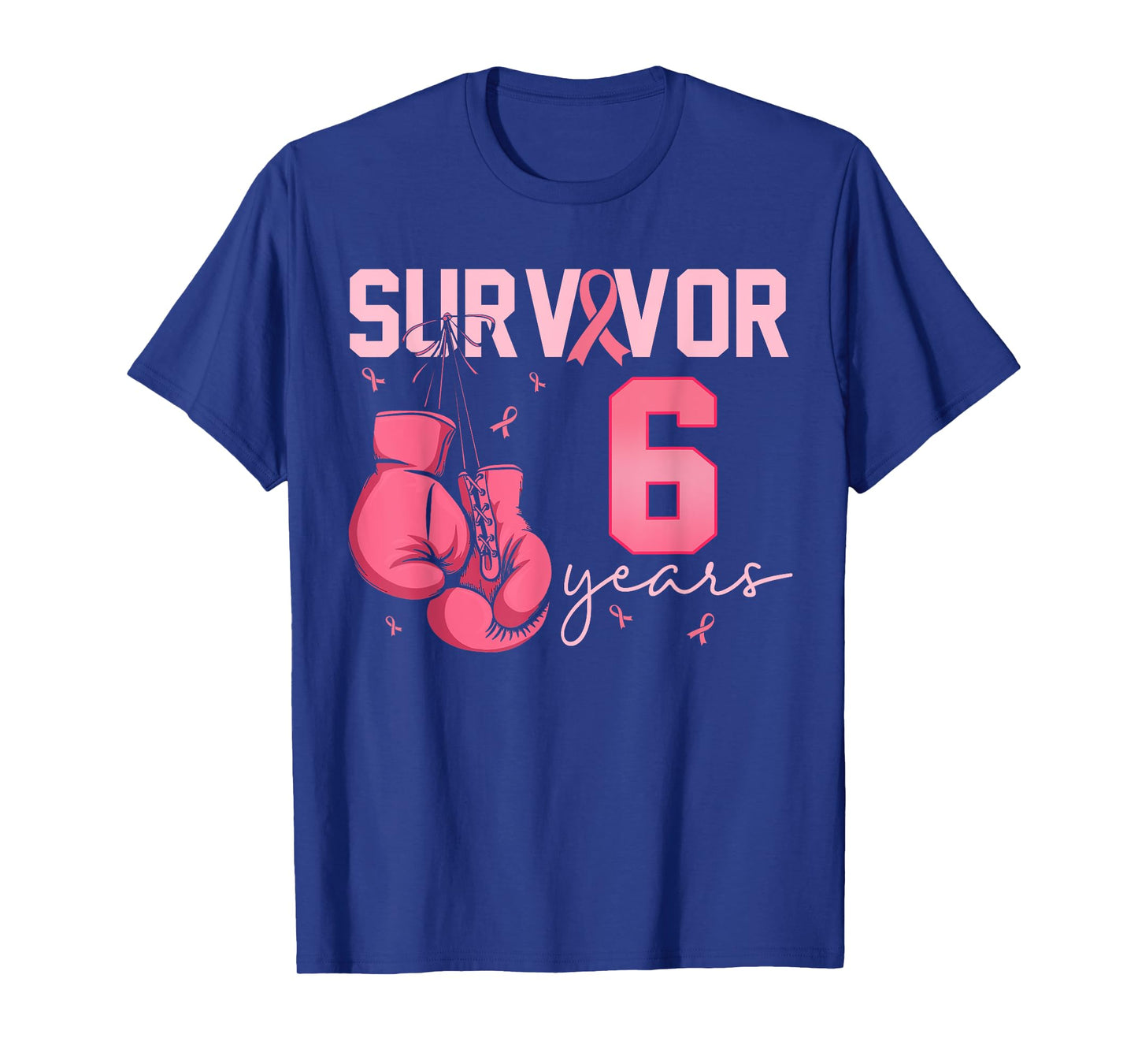 Breast Cancer Survivor 6 Years Pink Ribbon Boxing Gloves T-Shirt