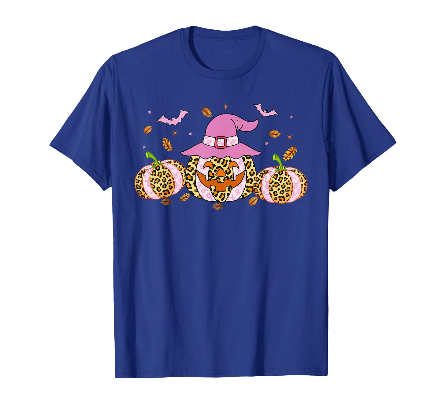 Leopard Pumpkin Halloween Breast Cancer Awareness Pink Hat T-Shirt