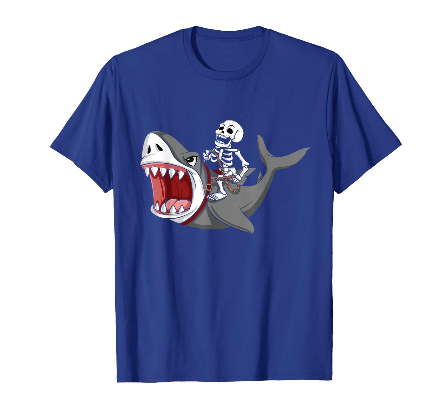Skeleton Riding A Shark Funny Halloween Costume Graphic T-Shirt