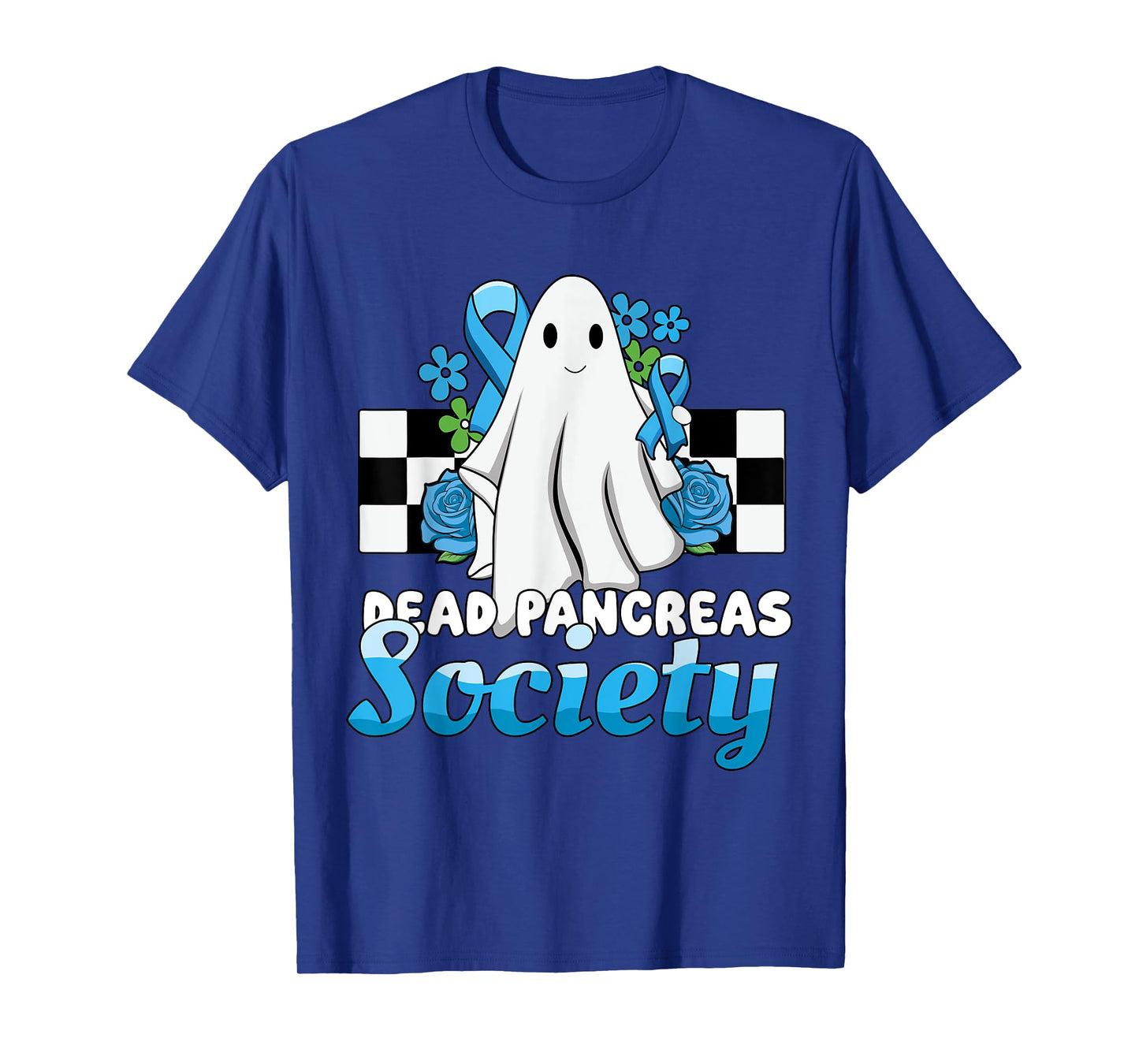 Dead Pancreas Society Halloween Cute Ghost Blue Retro T-Shirt