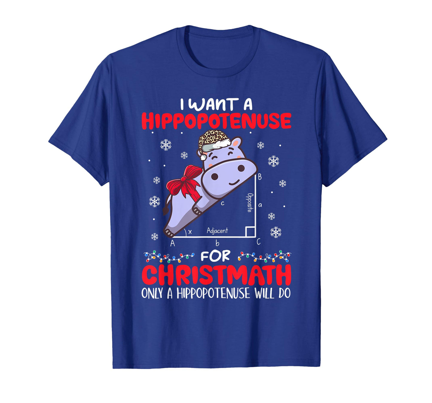 I Want A Hippopotenuse For Christmath Math Teacher Christmas T-Shirt for Men Women Kids