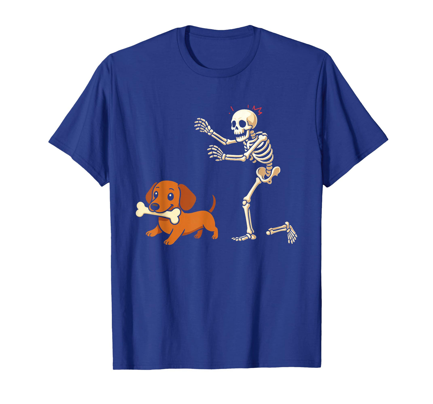 Halloween Dog Funny Skeleton Chasing Dachshund Dog T-Shirt