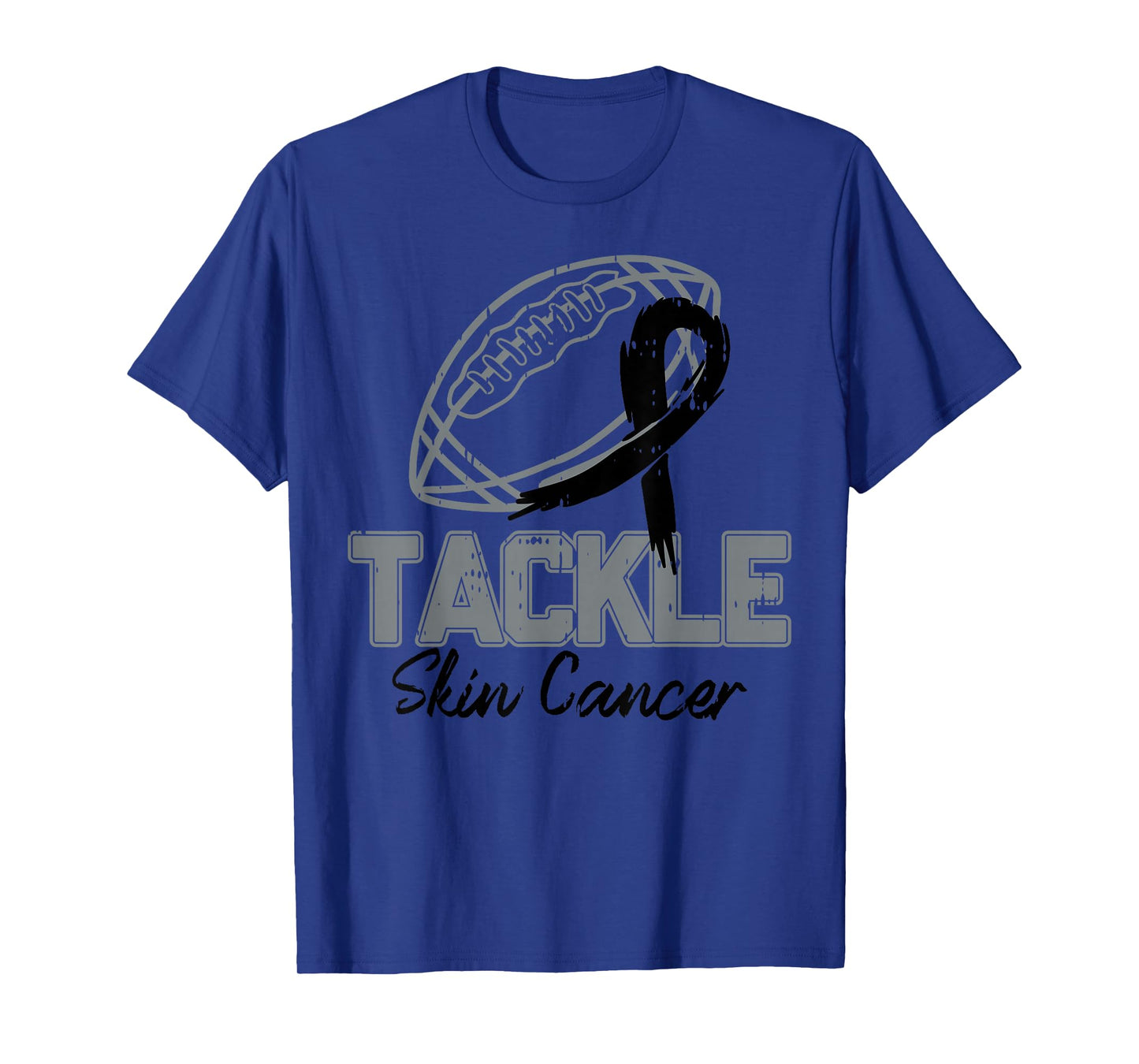 Tackle Melanoma Skin Cancer Awareness Football Black Ribbon T-Shirt