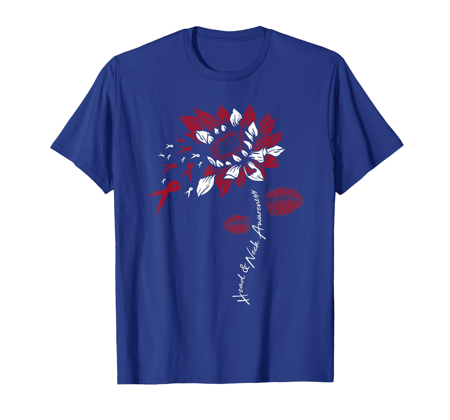 Head & Neck Cancer Awareness Burgundy White Ribbon Flower T-Shirt