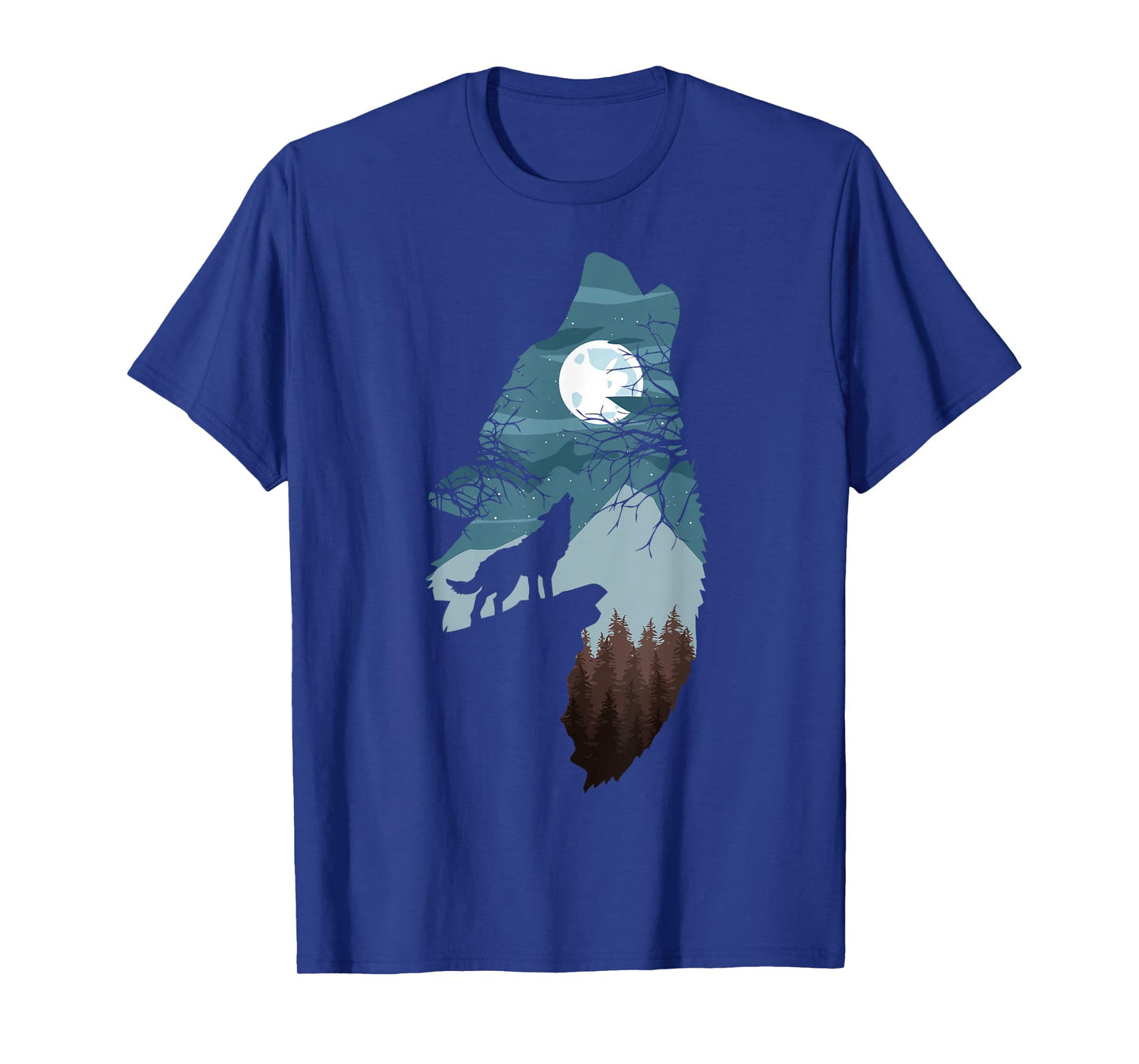 Forest with Full-Moon and Cliff Of Silhouette Howling Wolf T-Shirt
