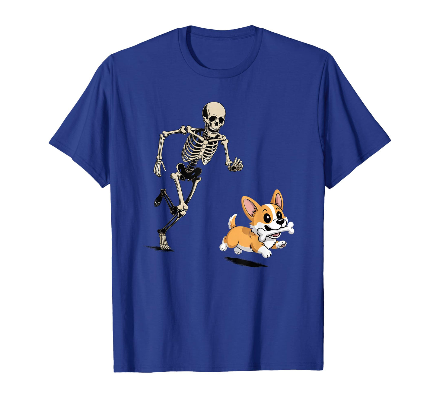 Funny Skeleton Chasing Corgi Halloween Dog Mom Pet Lover T-Shirt
