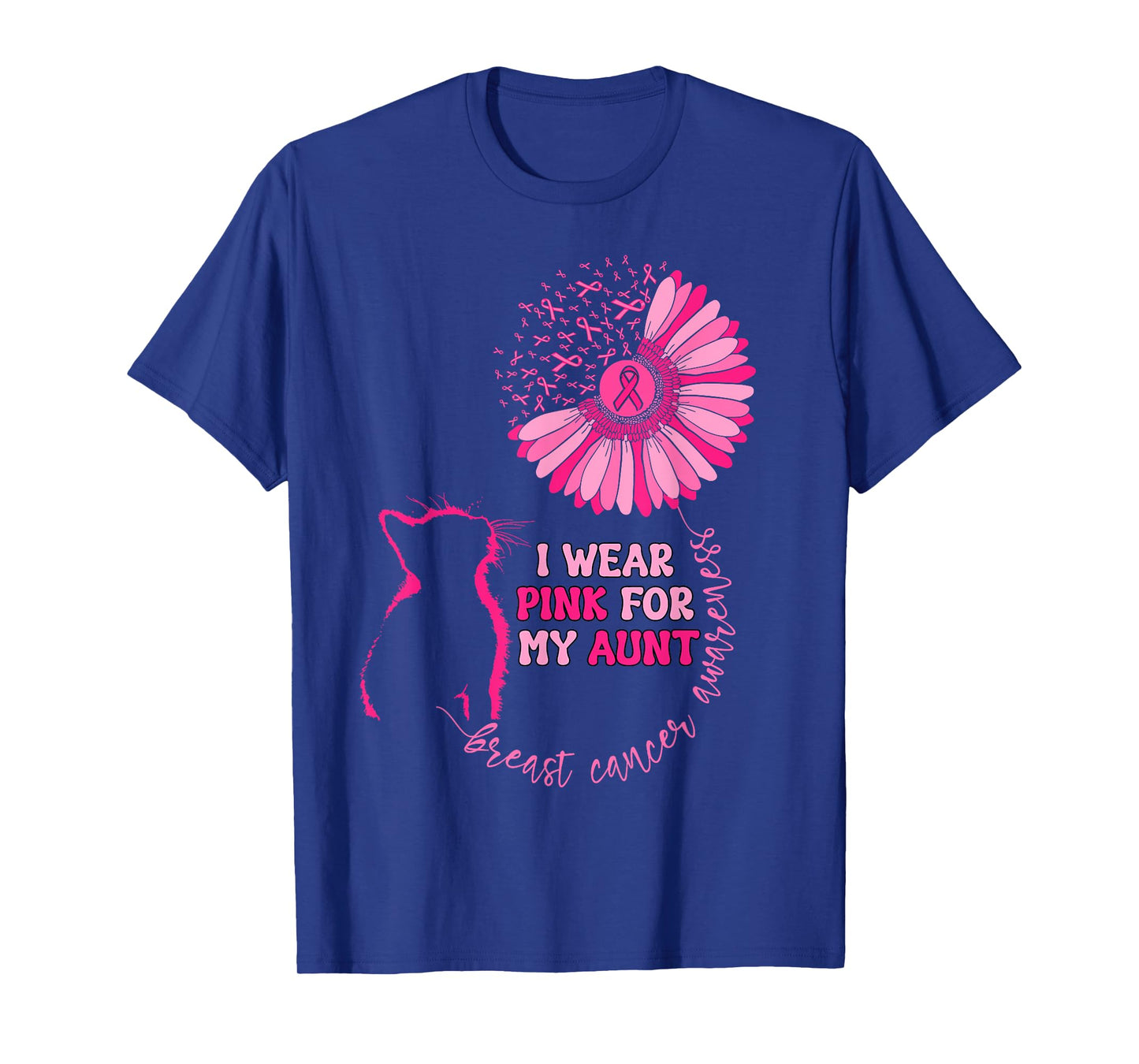 Groovy I Wear Pink For My Aunt Breast Cancer Awareness Cat T-Shirt for Men Women Girls Kids