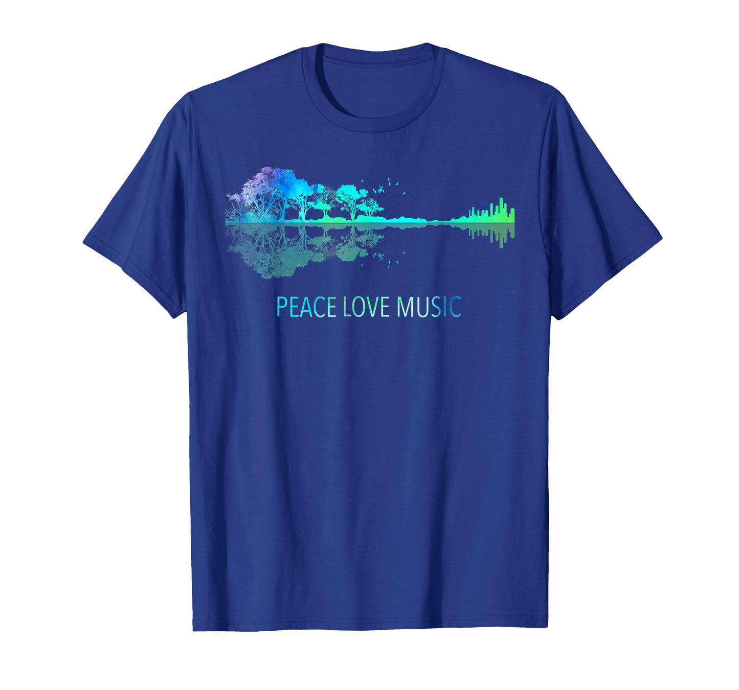 Peace Love Music Guitar Lake Shadow Hippie Musician Nature T-Shirt