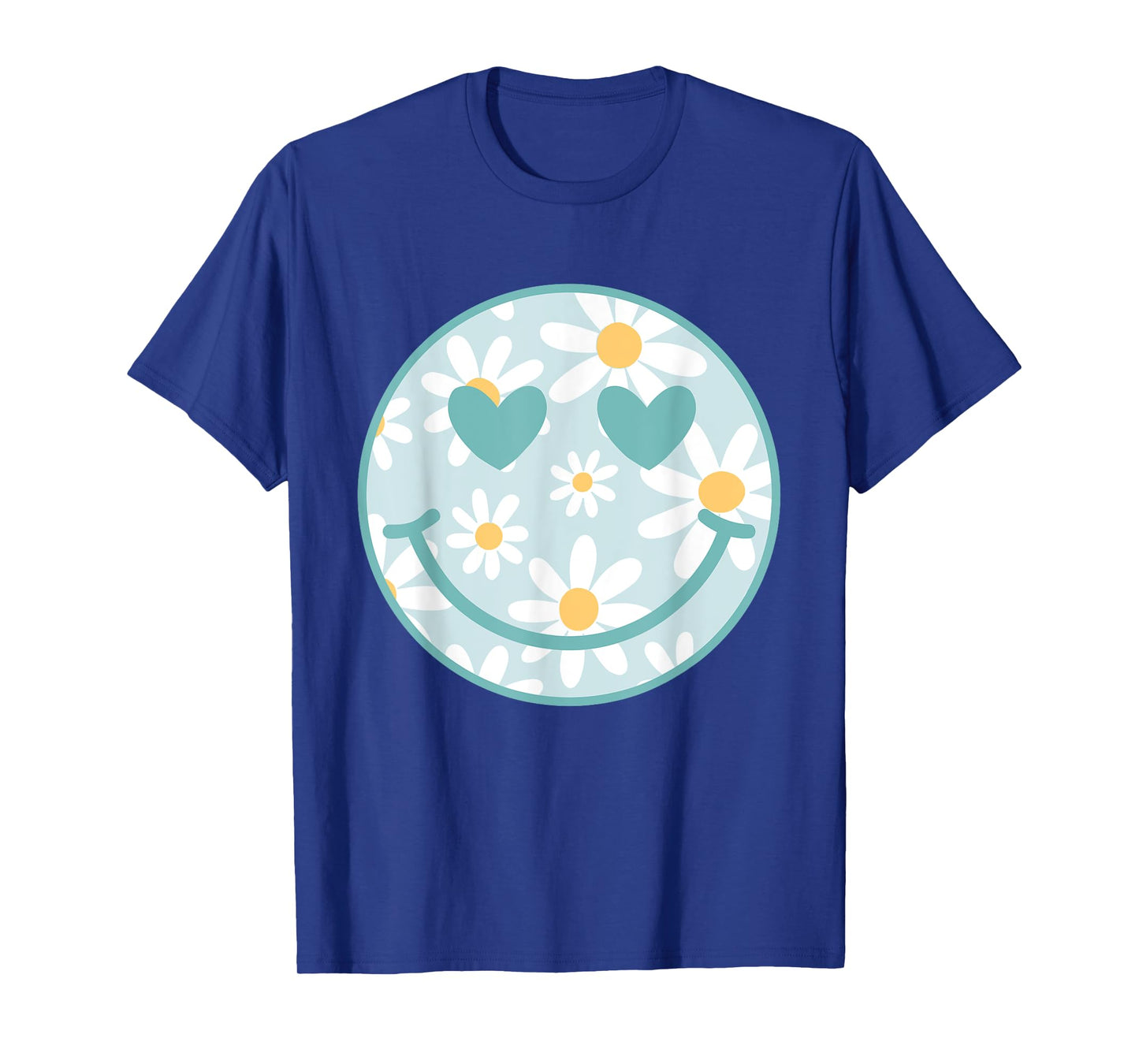 Retro Teal Happy Face Checkered Pattern Smile Face Trendy T-Shirt