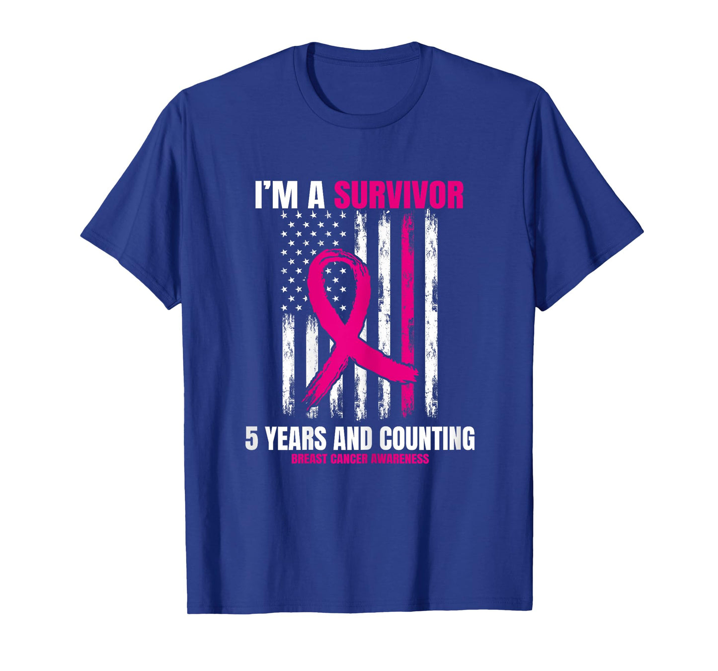Pink Breast Cancer Survivor Gifts 5 Years Free American Flag T-Shirt