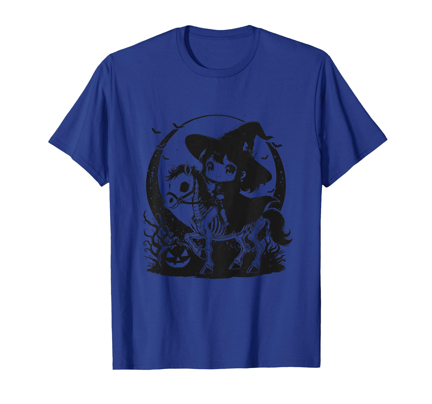 Halloween Girl Witch Riding Horse Skeleton T-Shirt