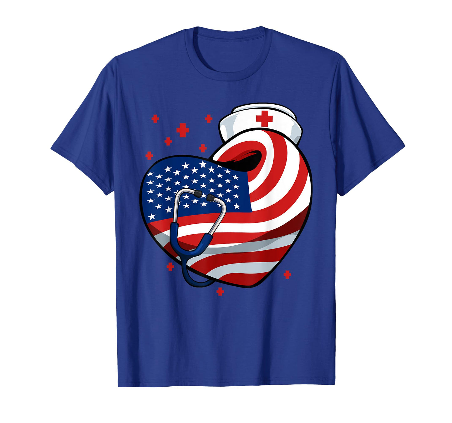 Patriotic Nurse 4th Of July American Flag Heart Stethoscope T-Shirt