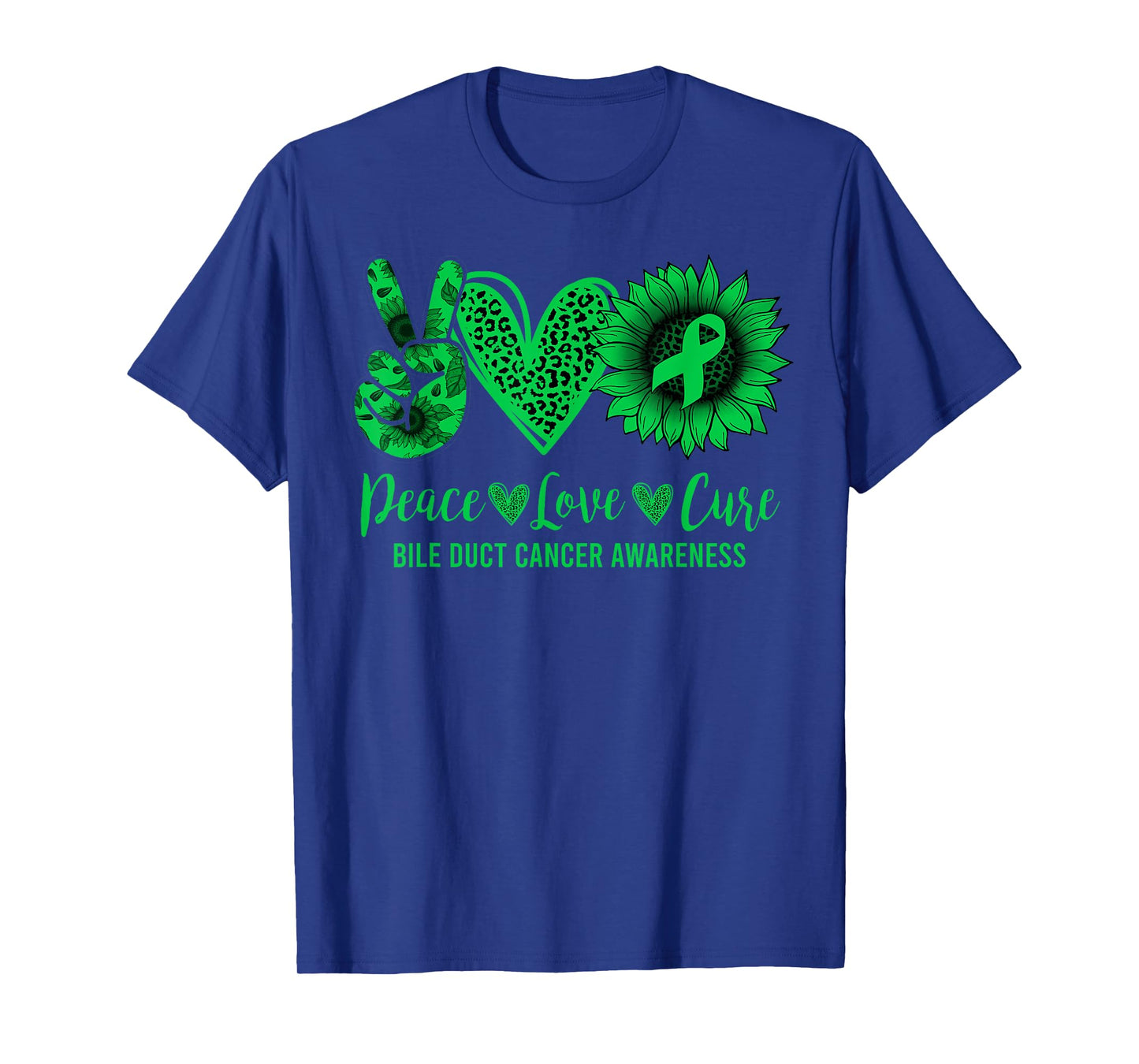 Peace Love Cure Sunflower Bile Duct Cancer Awareness Warrior T-Shirt