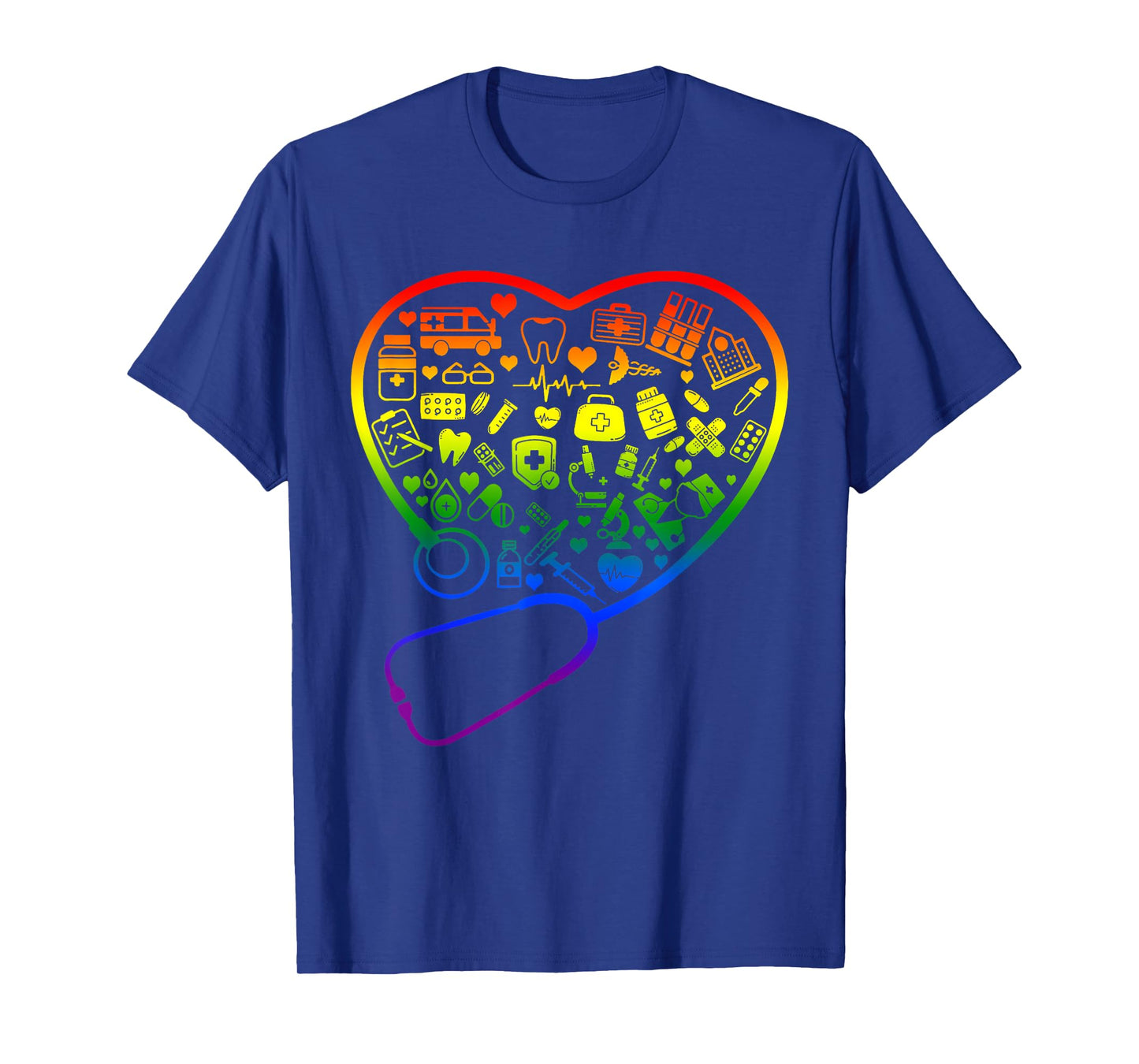 Rainbow Flag Stethoscope Heart Nurse RN Scrub Gay Pride LGBT T-Shirt