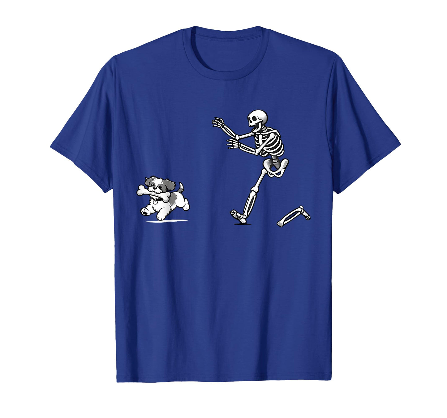Funny Skeleton Chasing Shih Tzu Dog Halloween Spooky Dog Mom T-Shirt