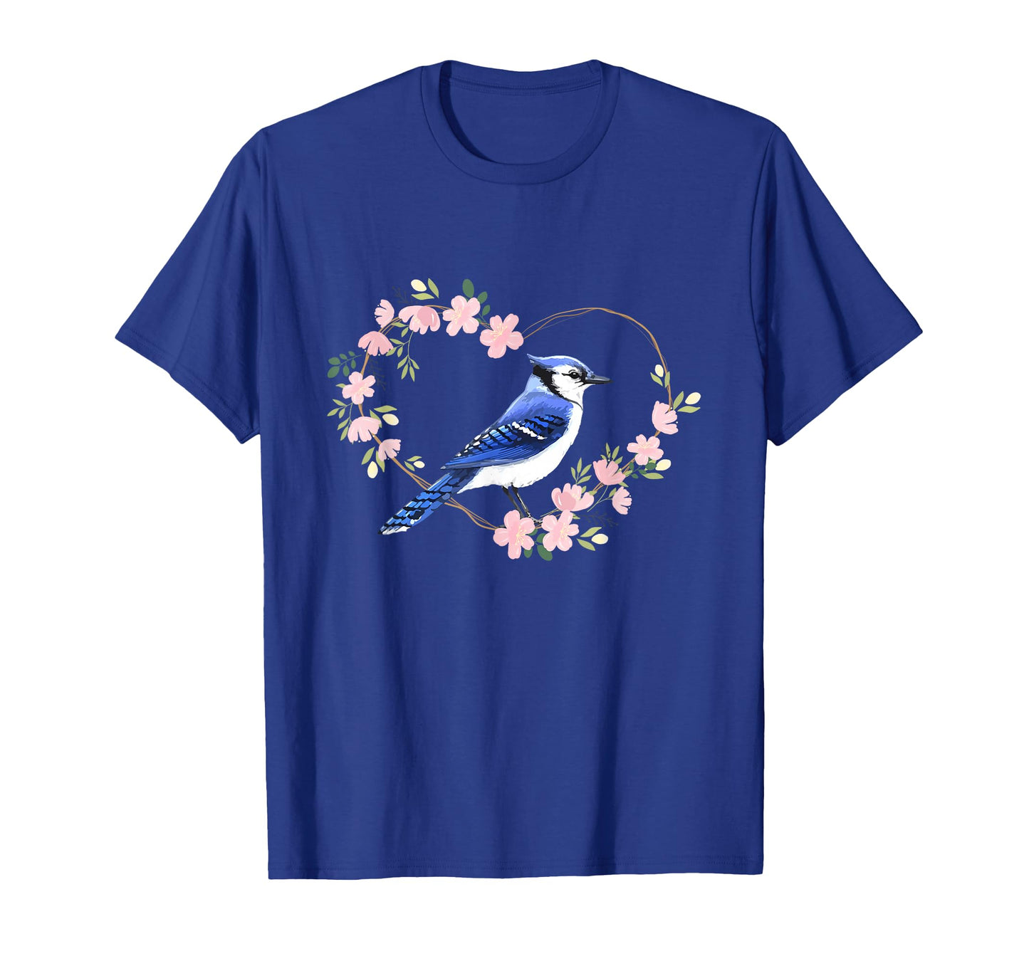 Blue Jay Bird Lover Watching Bidwatcher Birder Flower Heart T-Shirt
