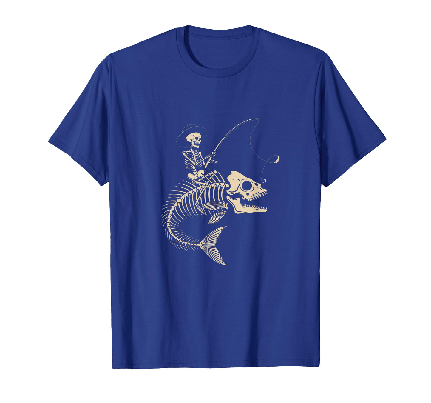 Skeleton Fisherman Riding Giant Fish Bones Halloween T-Shirt