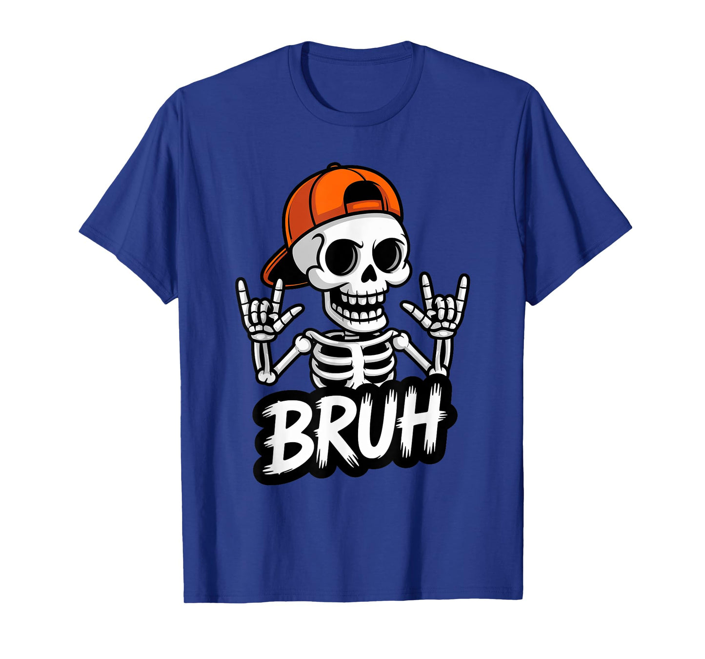 Spooky Skeleton Bruh Rock Hand Sign Halloween Toddler Boys T-Shirt