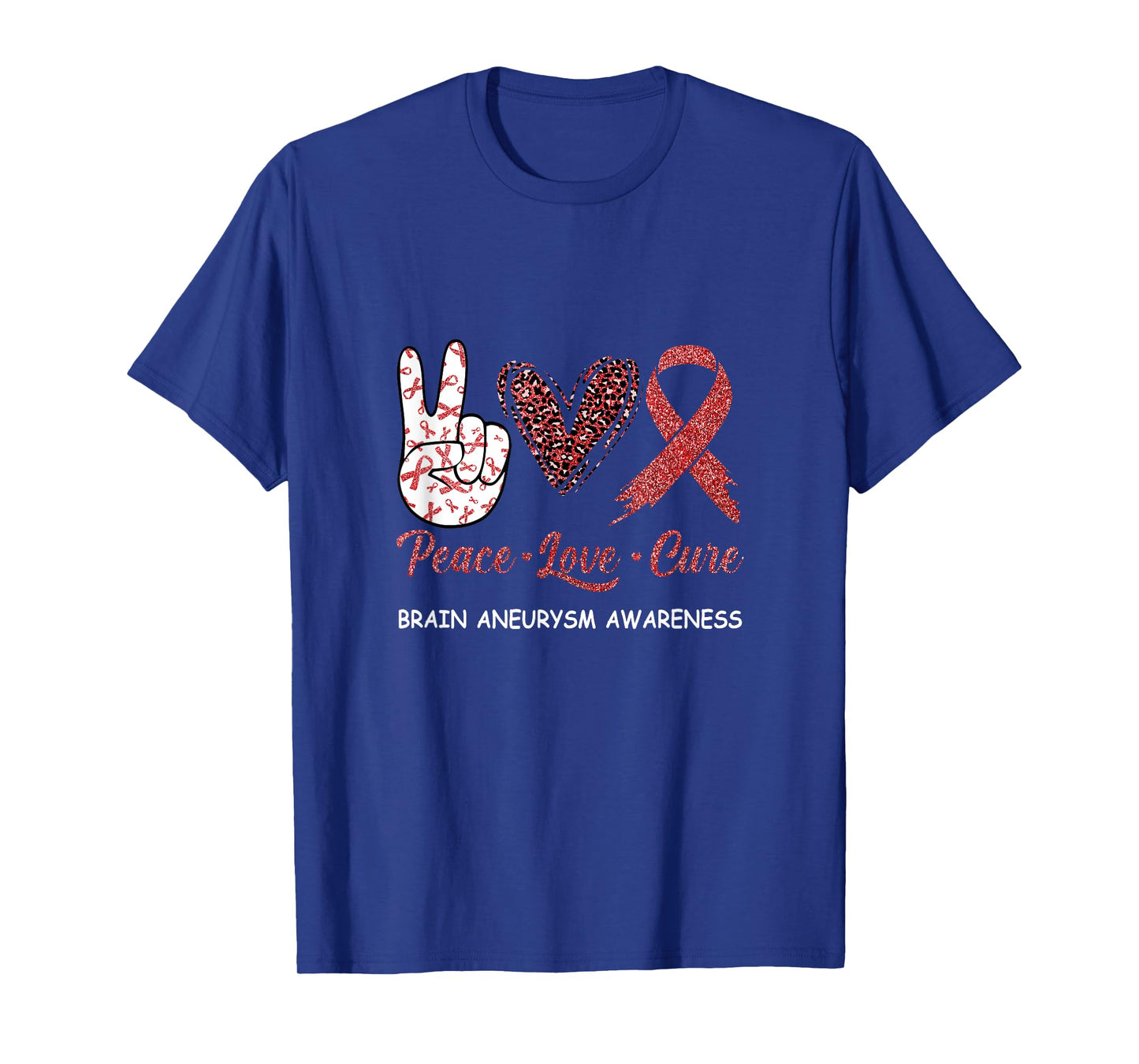Brain Aneurysm Awareness Peace Love Cure Leopard T-Shirt