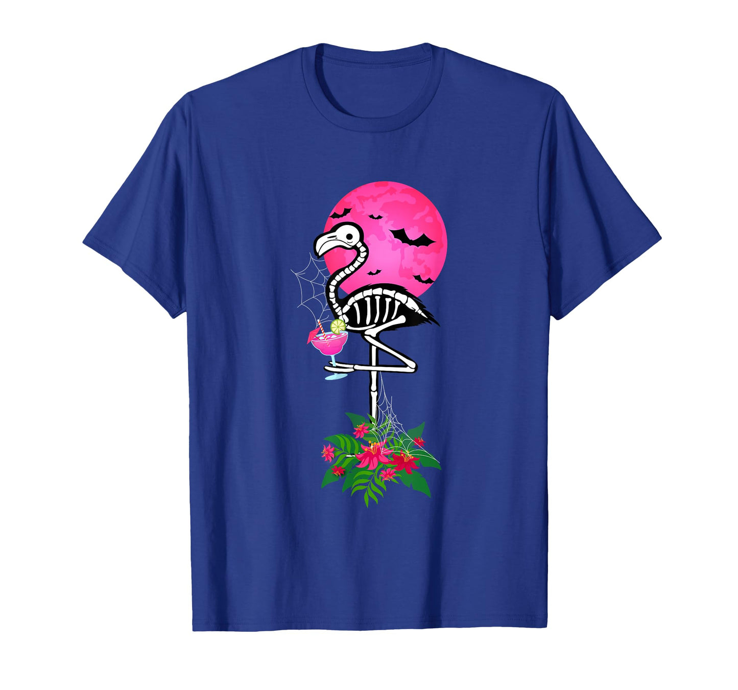 Kids Adults Thirsty Skeleton Flamingo Flower Funny Halloween T-Shirt