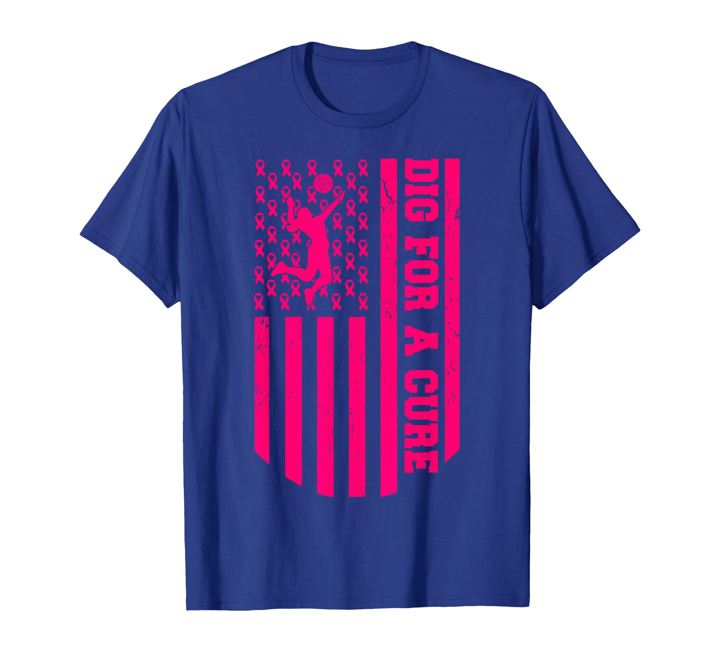 Dig For A Cure Breast Cancer Volleyball Pink American Flag T-Shirt