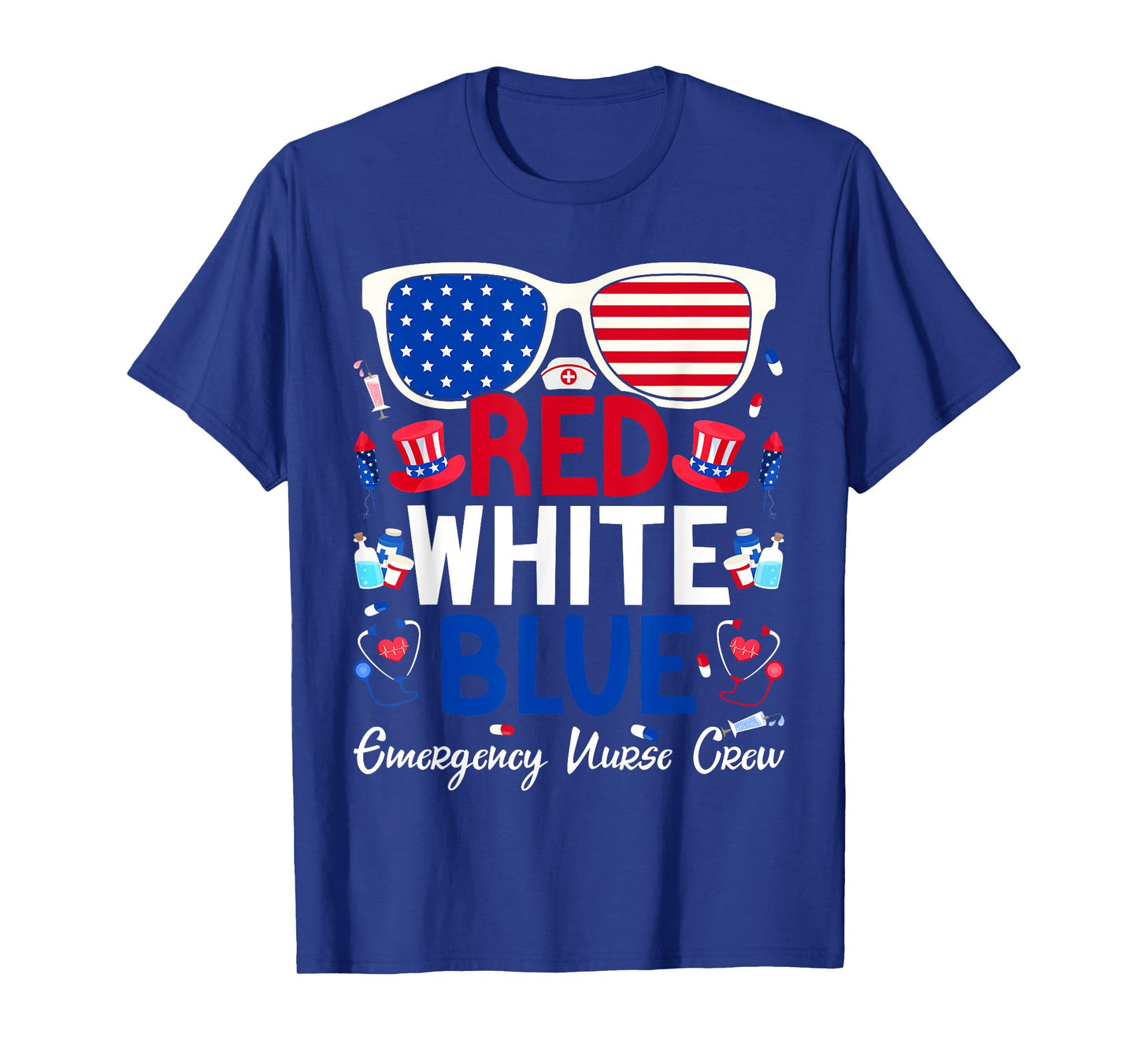 Nurse July 4th Red White Blue Emergency Nurse Crew Patriotic T-Shirt for Women Men