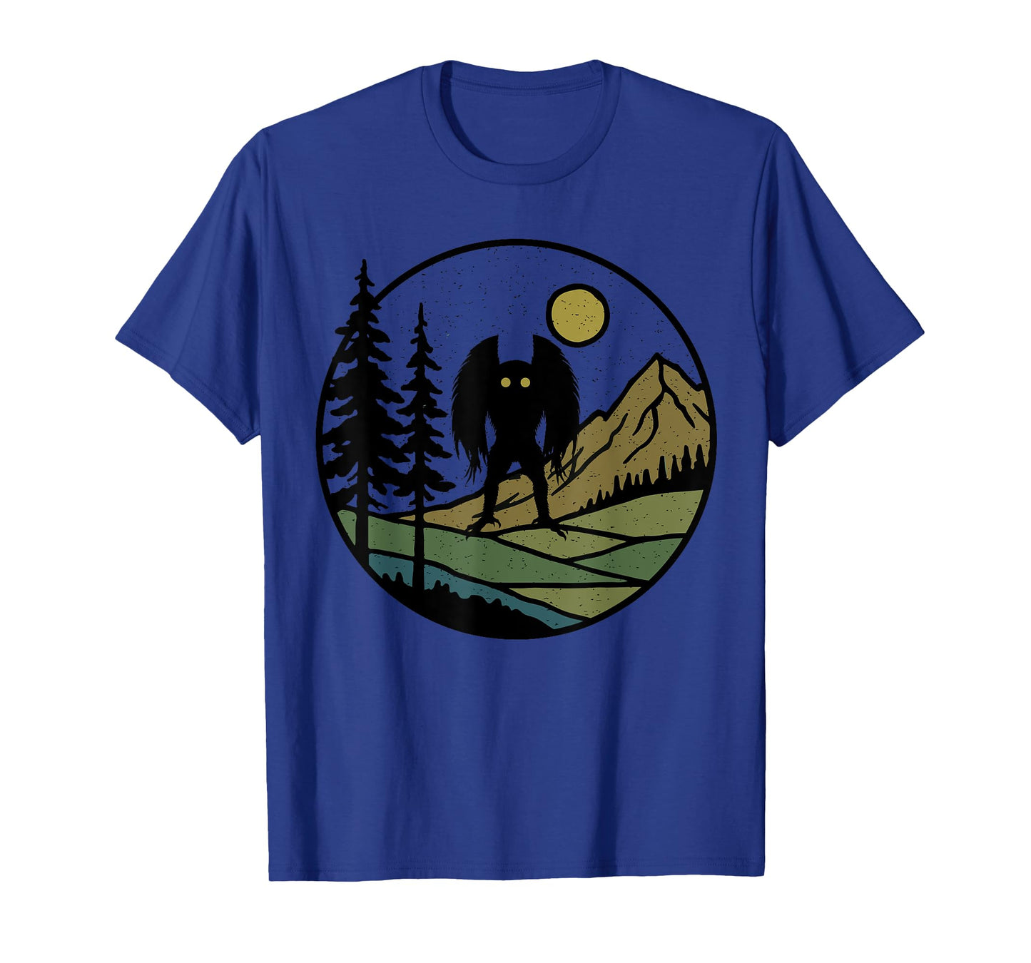 Mothman Vintage Rustic Forest Trees with Mountains Cryptid T-Shirt