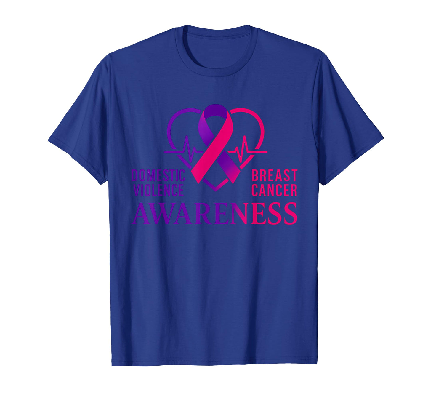 Domestic Violence Breast Cancer Awareness Ribbon Heartbeat T-Shirt