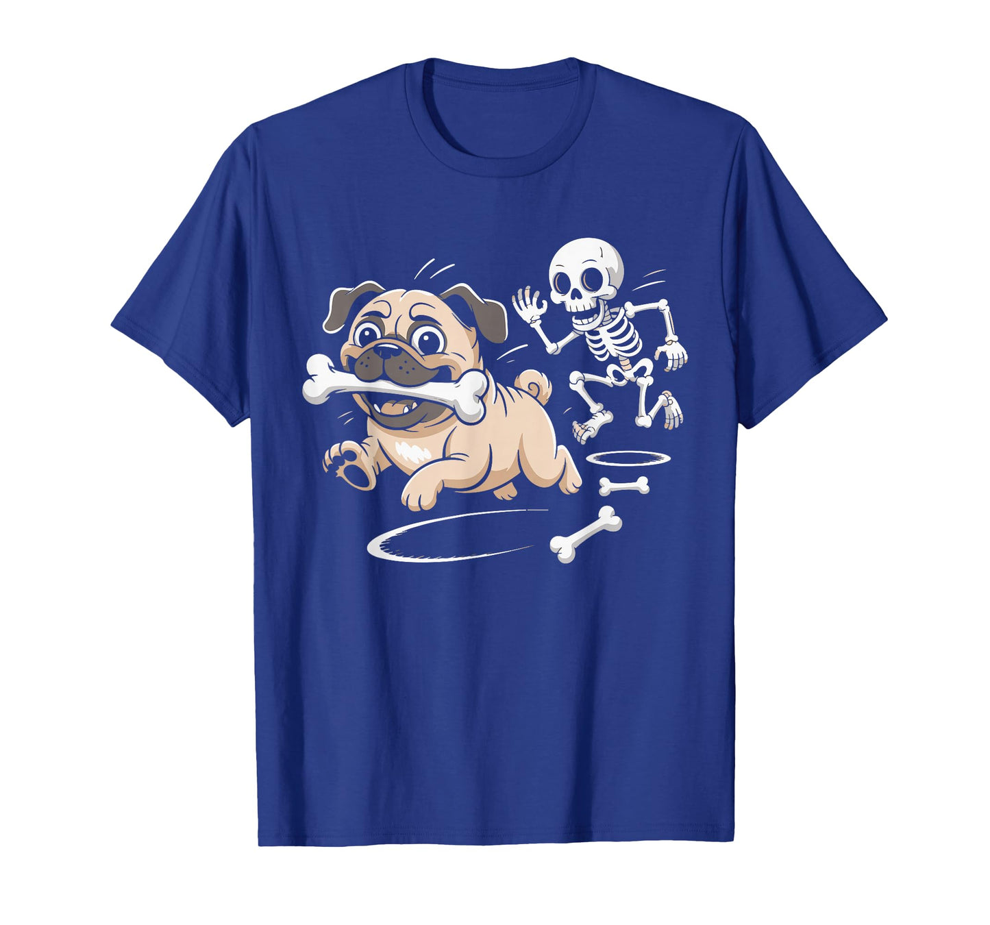 Cute Pug Dog Steals Skeleton Bone Spooky Halloween Costume T-Shirt