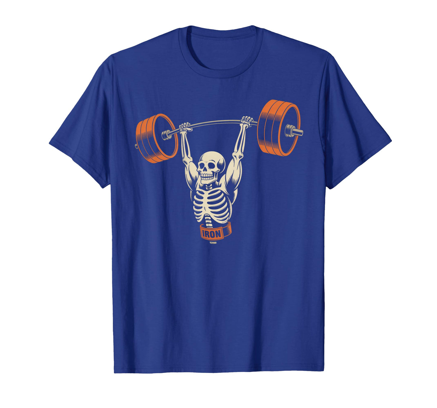 Funny Skeleton Images Skeleton Lifting Weights Too Backprint T-Shirt