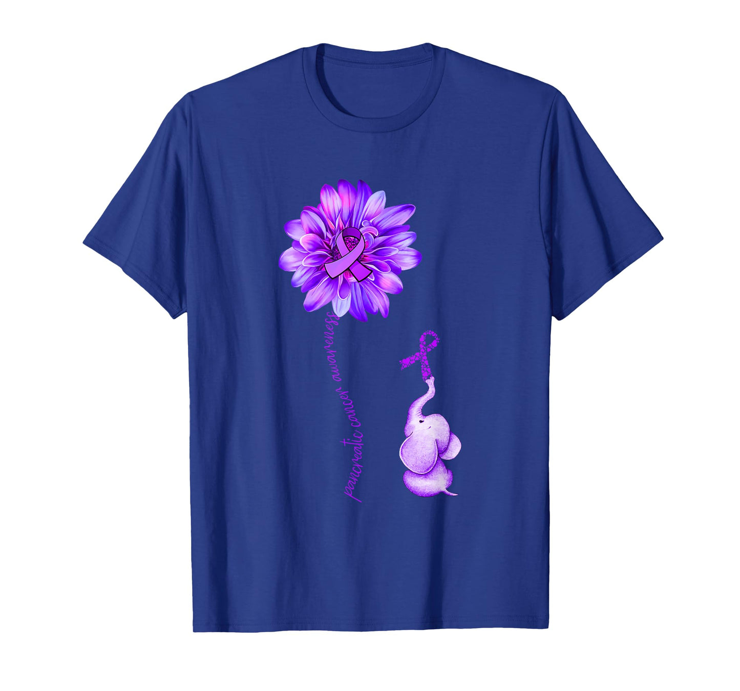 Elephant Sunflower Purple Ribbon Pancreatic Cancer Awareness T-Shirt