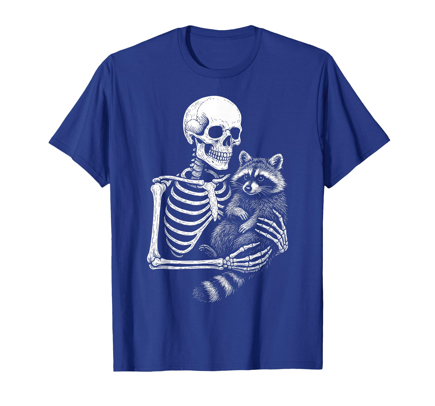 Skeleton Holding A Raccoon Funny Lazy Halloween Costume T-Shirt