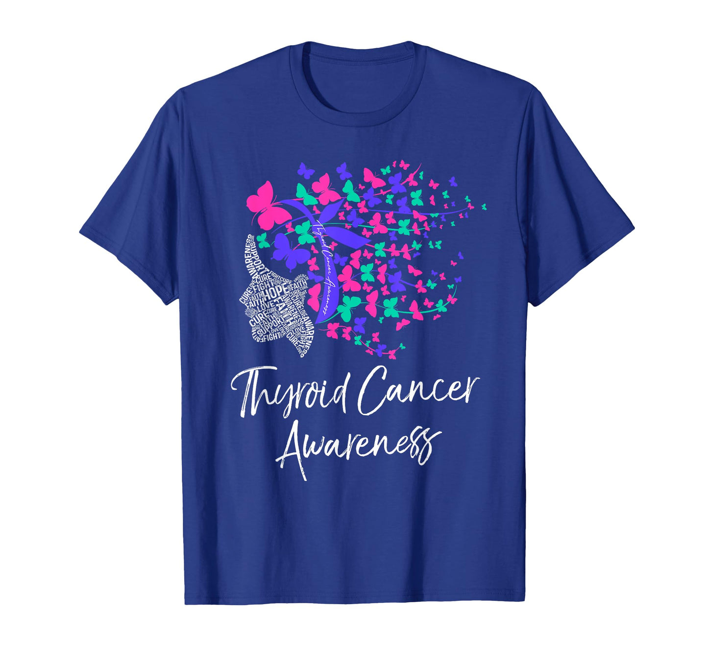 Thyroid Cancer Awareness Shirt Purple Pink Butterflies Gift T-Shirt