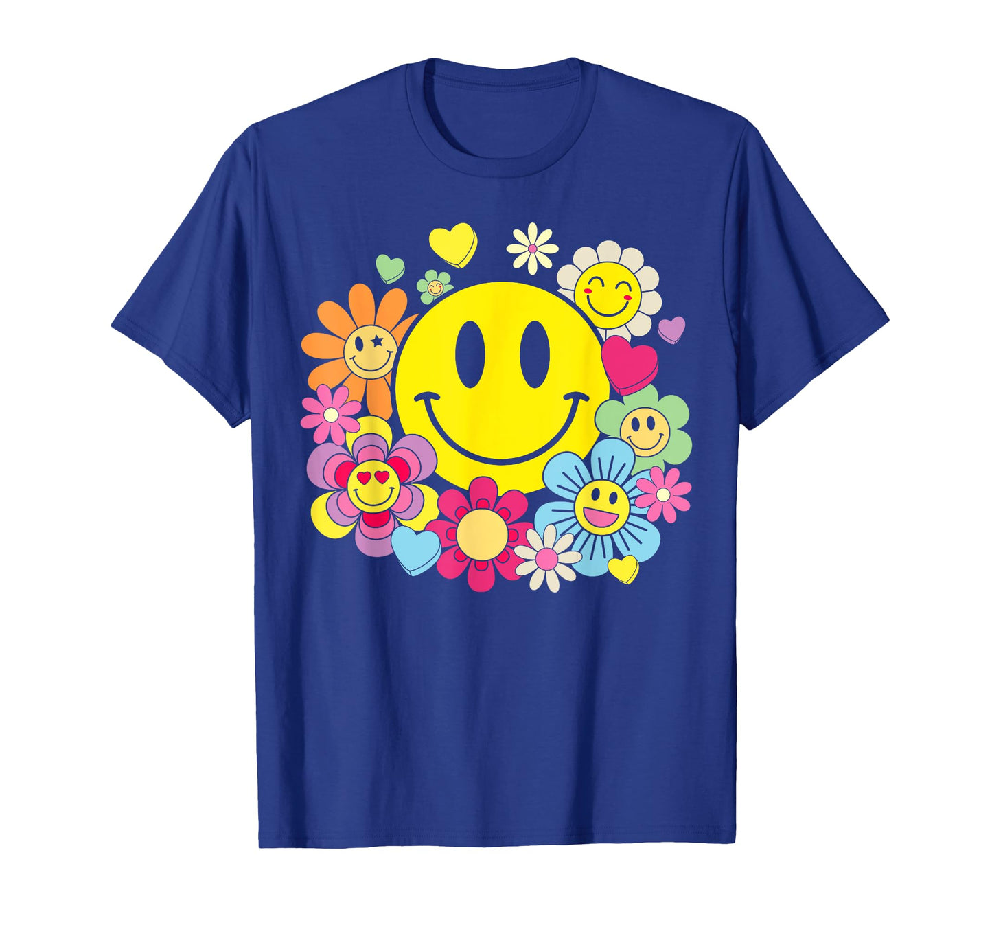 Retro Smile Face Flower Happy Face Flowers Heart Kids Girls T-Shirt