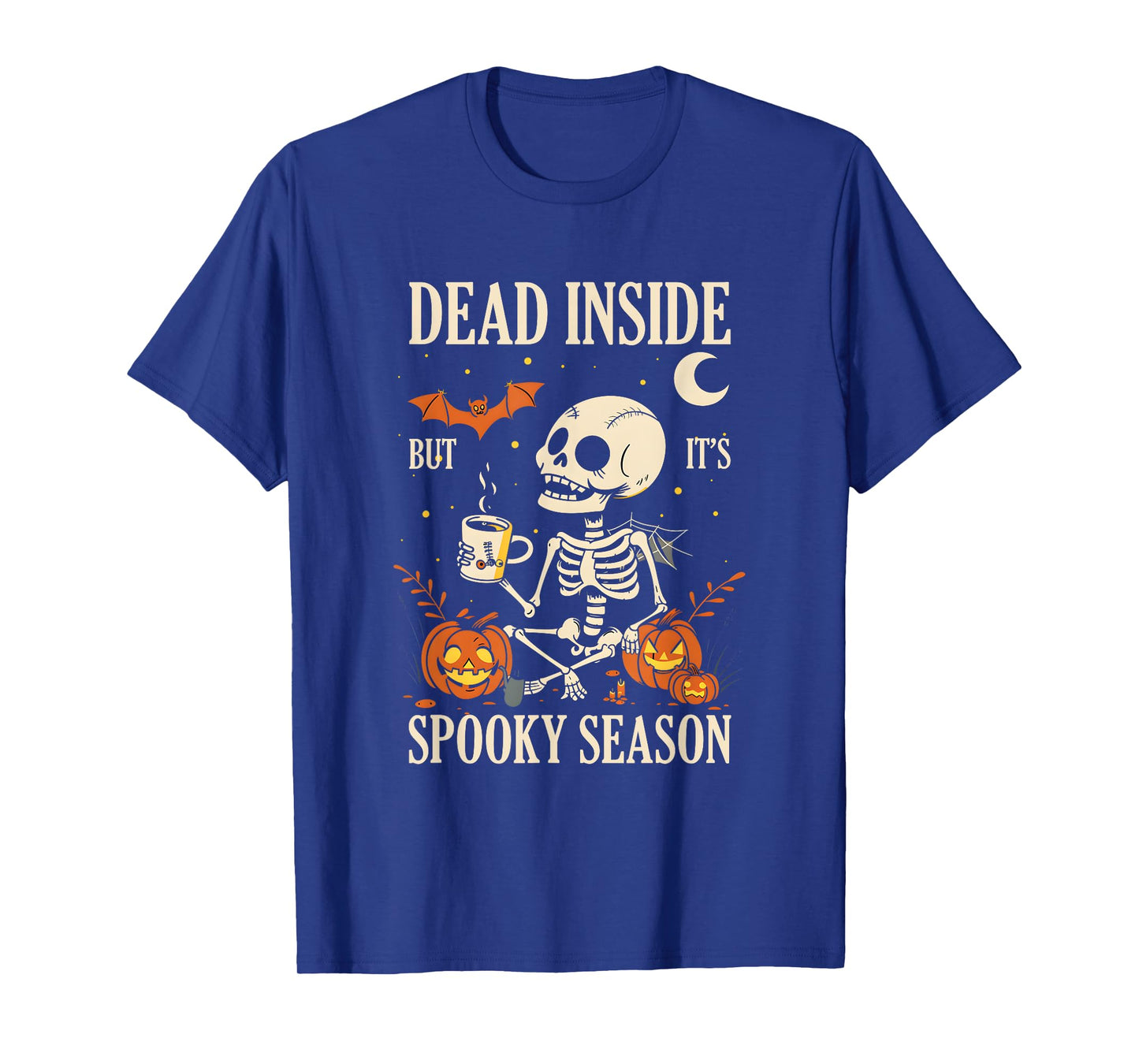 Dead-Inside But Its Spooky Season Pumpkin Skeleton Bats T-Shirt
