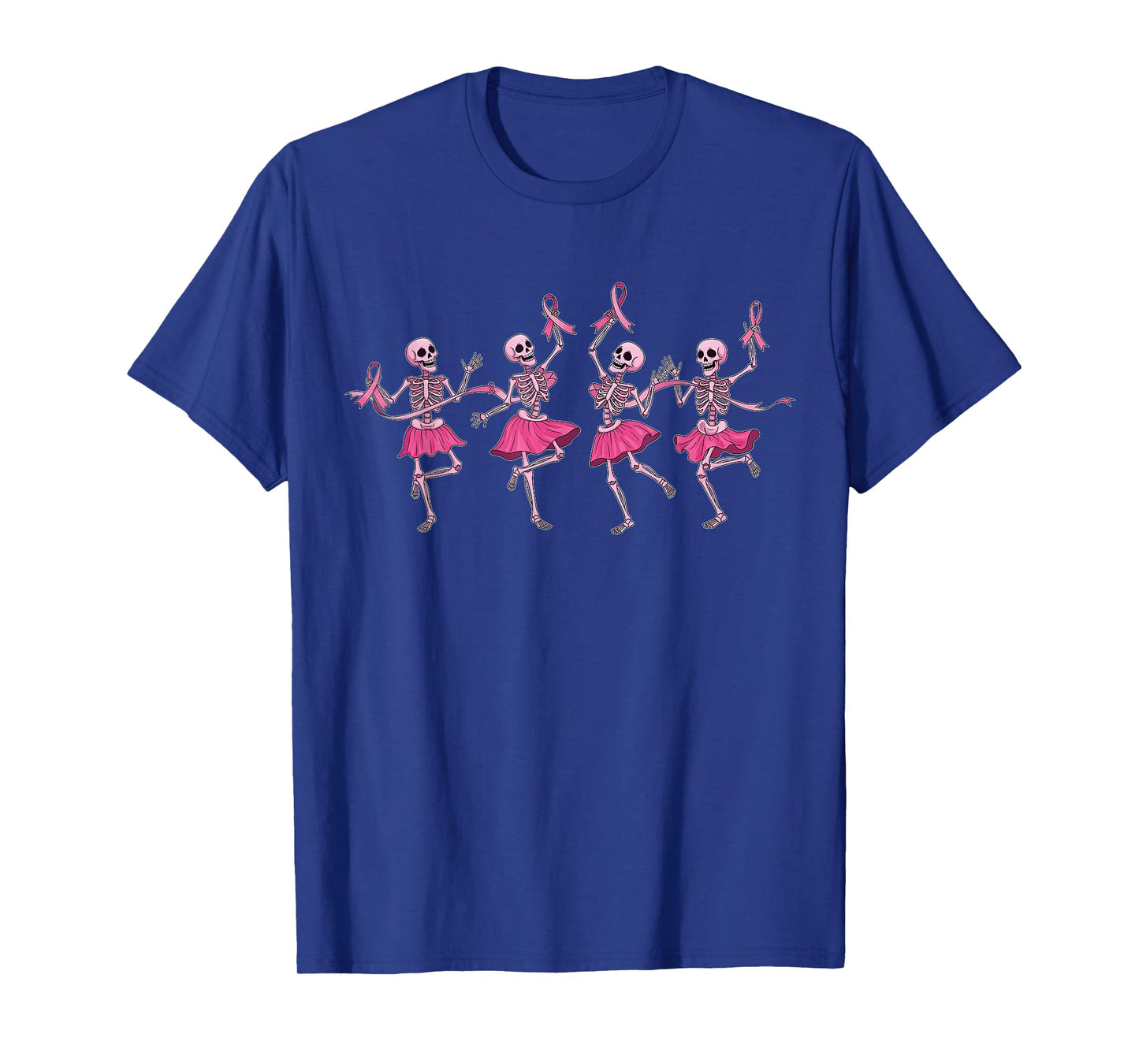 Breast Cancer Dancing Skeleton Halloween Pink Ribbon Women T-Shirt