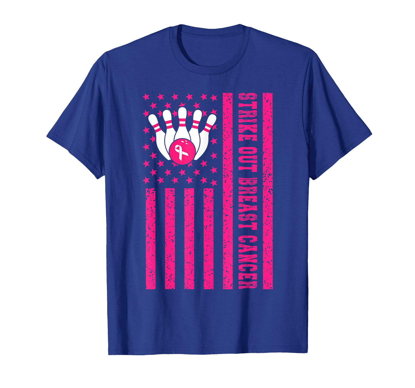 Strike Out Bowling Ribbon USA Flag Breast Cancer Awareness T-Shirt