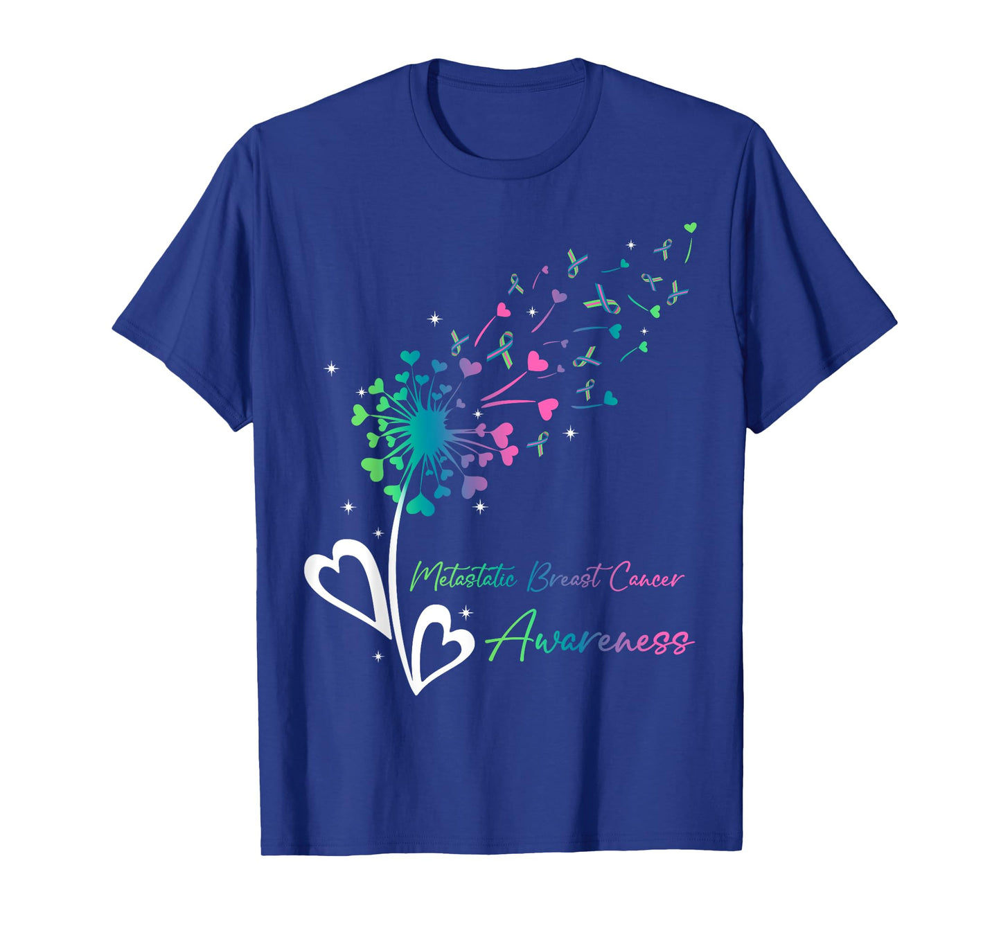 Heart Dandelion Flower Green Teal Pink Ribbons MBC Awareness T-Shirt