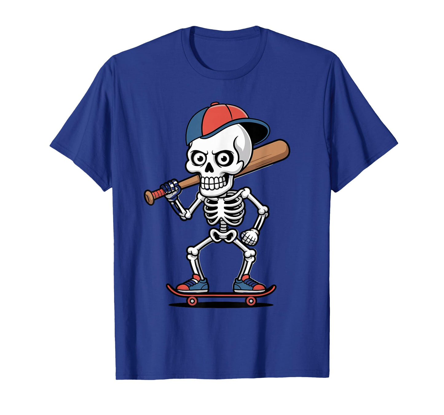 Halloween Skeleton Skater Baseball Bat Graphic T-Shirt